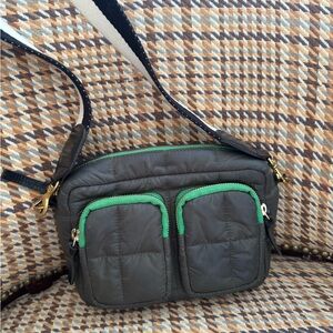 Clare V. Chic Black and Green Quilted Crossbody Bag